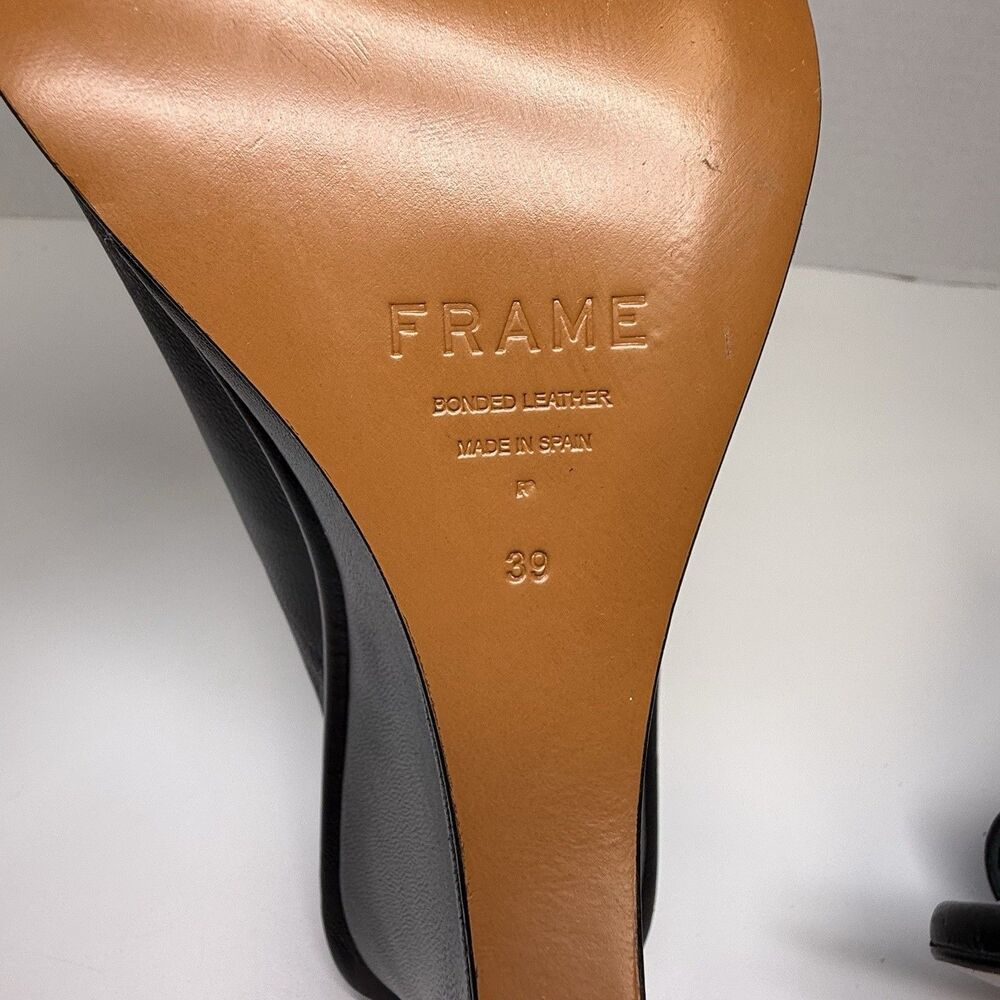 FRAME Le Naomi Black Leather Wedge Slip On Mule Heels Sz 39 US 8 New W/Flaw - Picture 8 of 9